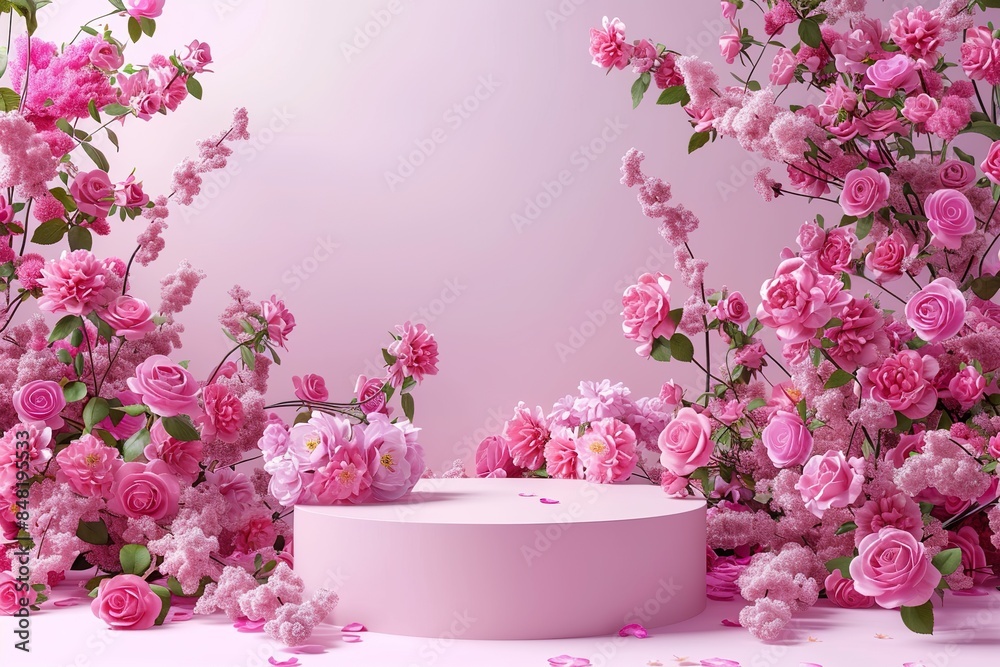 Garden rose floral summer background podium Garden rose floral summer background podium