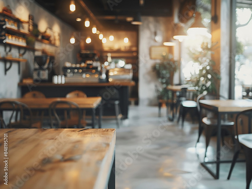 Softly blurred vintage home and cafe interior in loft style, with copy space