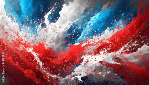 abstract background of dust and paint red white and blue colors, patriotic texture wallpaper