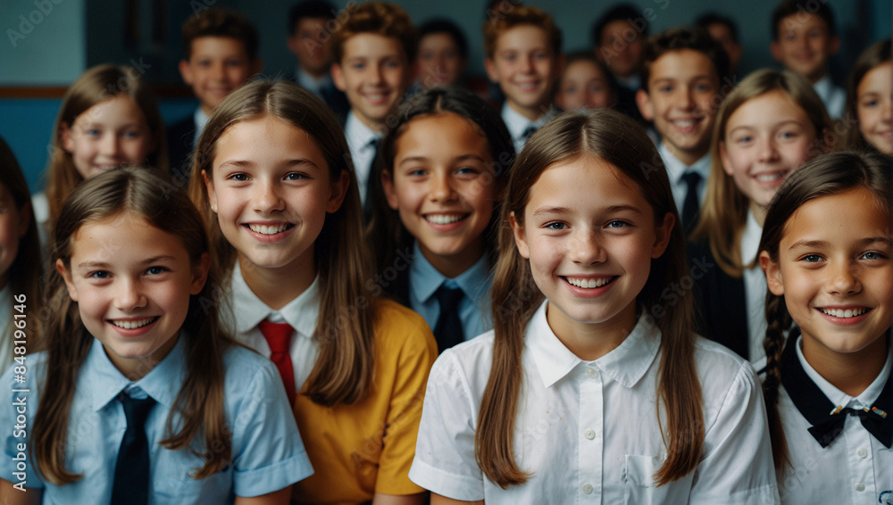 Happy small school kids excited to return to school meet classmates friends, back to school concept Happy small school kids excited to return to school meet classmates friends, back to school concept