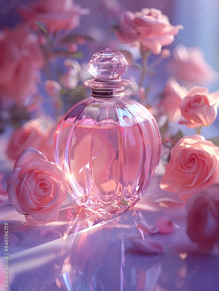 Elegant Perfume Bottle with Pink Roses Elegant Perfume Bottle with Pink Roses
