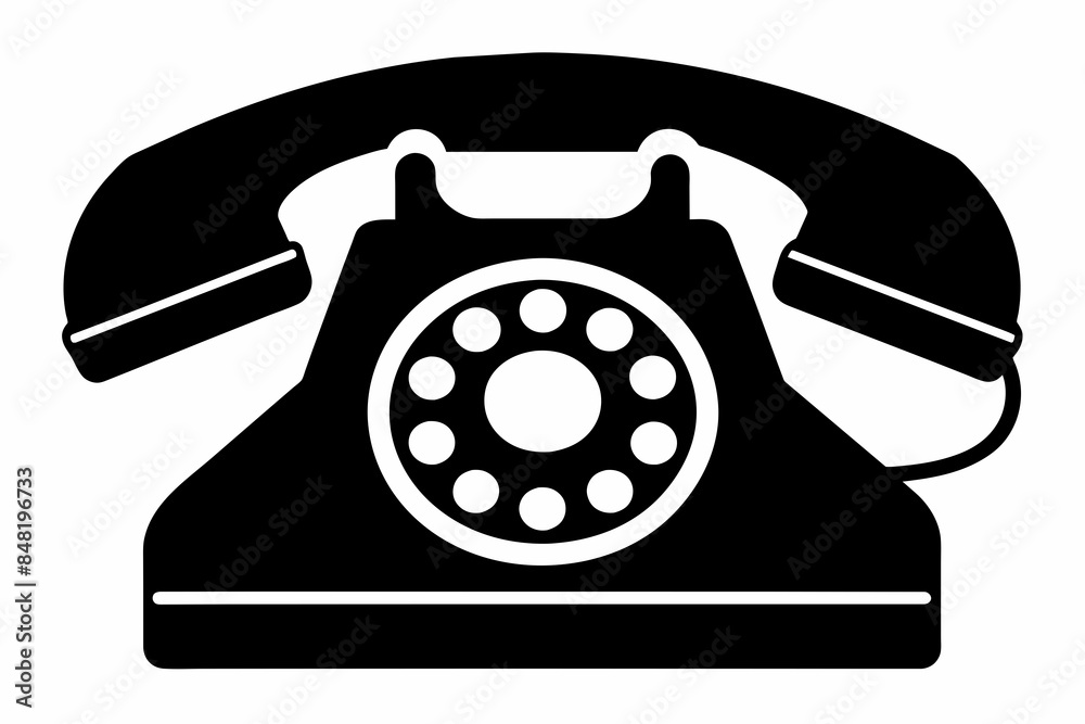Black Silhouette Telephone Icon on White Background. Black Silhouette Telephone Icon on White Background.