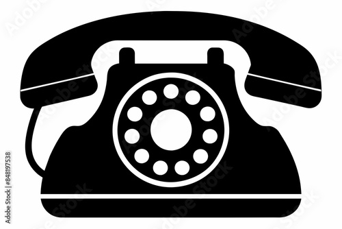 Black Silhouette Telephone Icon on White Background.