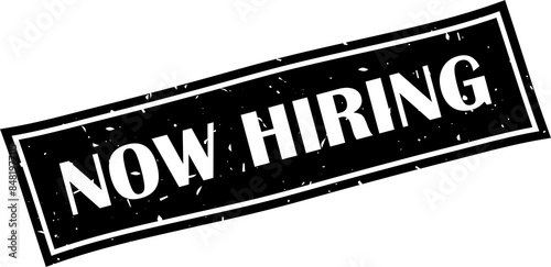 Now hiring square grunge stamp