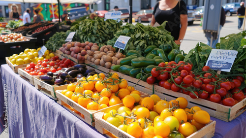 City farmers market with fresh produce and handmade goods
