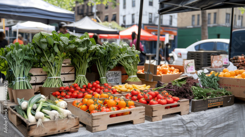 City farmers market with fresh produce and handmade goods