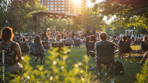 City residents attending an outdoor concert in a park