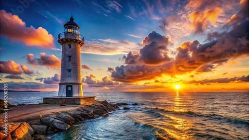 Lighthouse on the seashore during a stunning sunset , lighthouse, seashore, sunset, ocean, coast, horizon, beacon photo