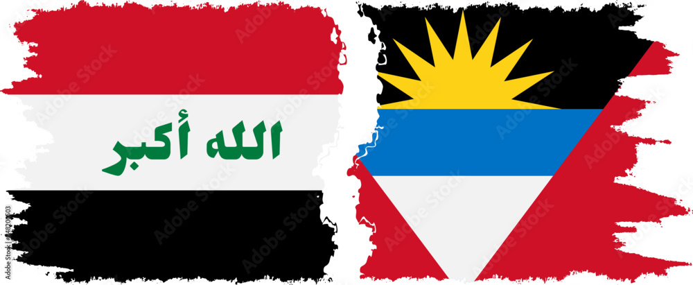 Fototapeta premium Antigua and Barbuda and Iraq grunge flags connection vector