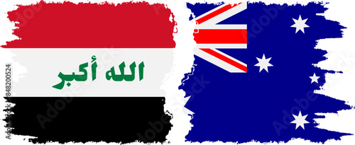 Australia and Iraq grunge flags connection vector