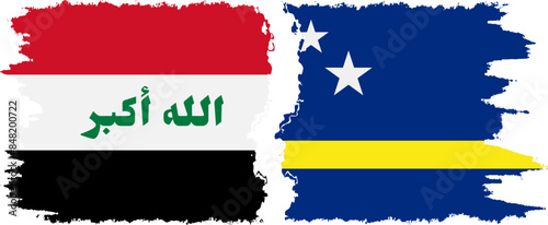 Curacao and Iraq grunge flags connection vector