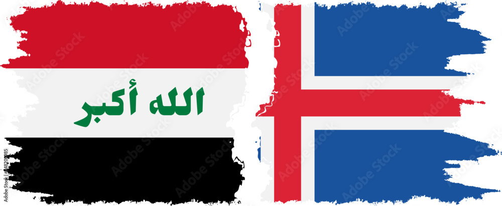 Fototapeta premium Iceland and Iraq grunge flags connection vector