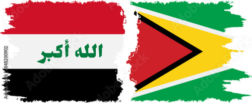 Guyana and Iraq grunge flags connection vector