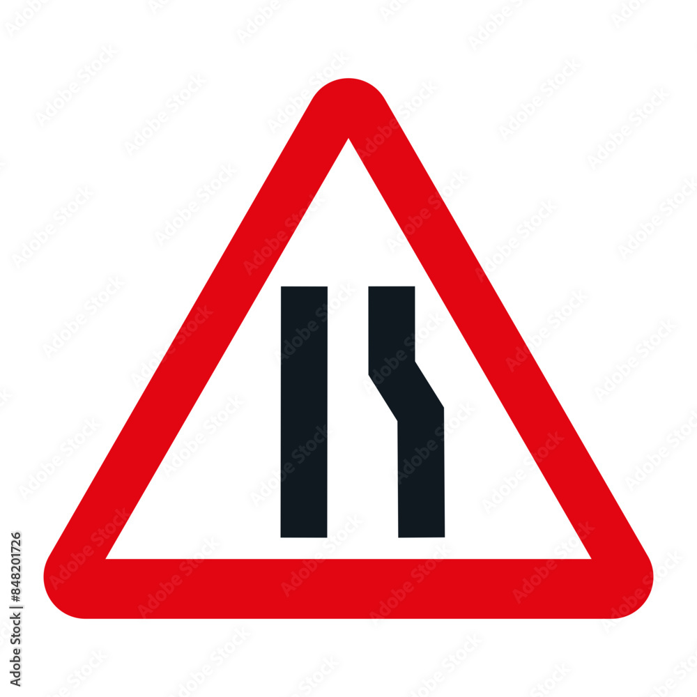 DANGER TRAFFIC SIGNS OF SPAIN, P-17a - Road narrowing on the right - SVG DANGER TRAFFIC SIGNS OF SPAIN, P-17a - Road narrowing on the right - SVG