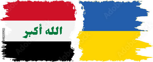 Ukraine and Iraq grunge flags connection vector