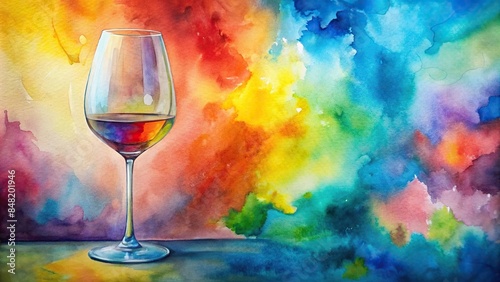 Colorful watercolor canvas with wine glass for paint and sip event, paint, sip, watercolor, canvas, colorful, art photo