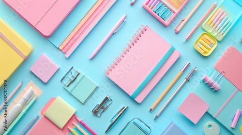 A set of colorful stationery on a pastel background, highlighting creativity in education. --ar 16:9 --style raw Job ID: 6294500e-127c-4cc1-8dde-5e8f855559db