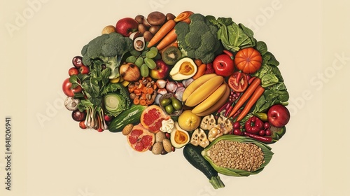 brainshaped nutritious food composition promoting healthy mind concept illustration photo