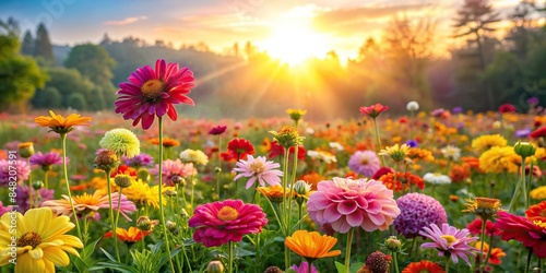Vibrant flowers basking in the morning sunlight, floral, colorful, garden, nature, beauty, sunlight, morning, blooming, vibrant #848207591