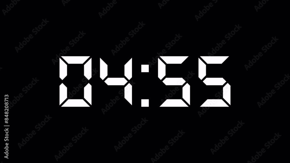 4K countdown animation, 5 minutes displays a timer counting down minutes and seconds.