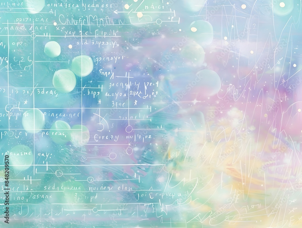 Obraz premium Chalkboard Filled with Complex Mathematical Equations and Formulas Surrounded by Colorful Ethereal Lighting and Textures