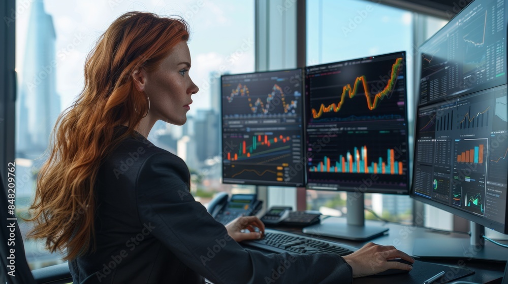 The businesswoman trading stocks The businesswoman trading stocks