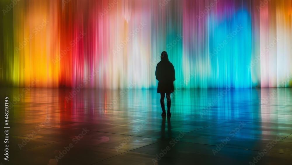 Sure, here is a description for an image combining your keywords: Silhouette of a person standing in a dark doorway, bathed in the light of a colorful rainbow Sure, here is a description for an image combining your keywords: Silhouette of a person standing in a dark doorway, bathed in the light of a colorful rainbow