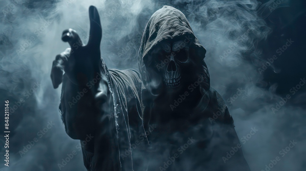 A Skull Grim Reaper Reaching Forward. Generative AI A Skull Grim Reaper Reaching Forward. Generative AI