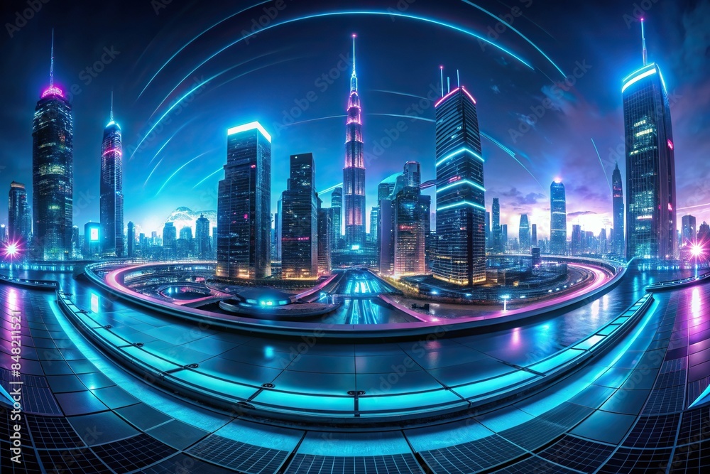 Full 360-degree Cyberpunk Night City Tron Future HDRI panorama ...