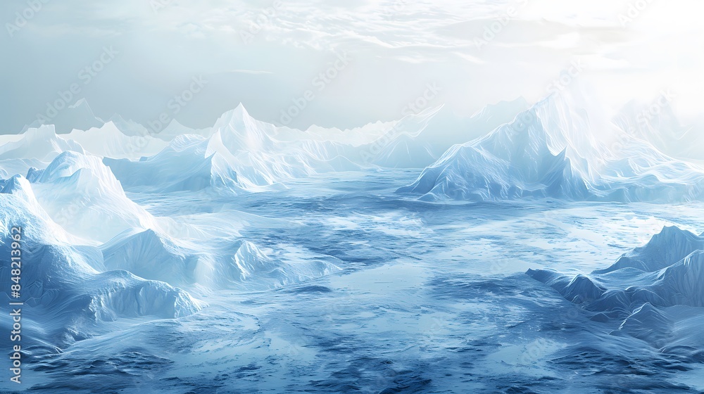 Melting glaciers and ice caps, representing the impact of global warming on polar regions Melting glaciers and ice caps, representing the impact of global warming on polar regions