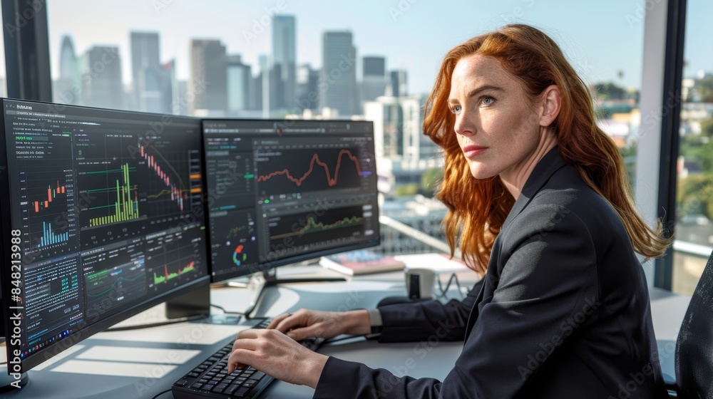 The businesswoman analyzing graphs The businesswoman analyzing graphs