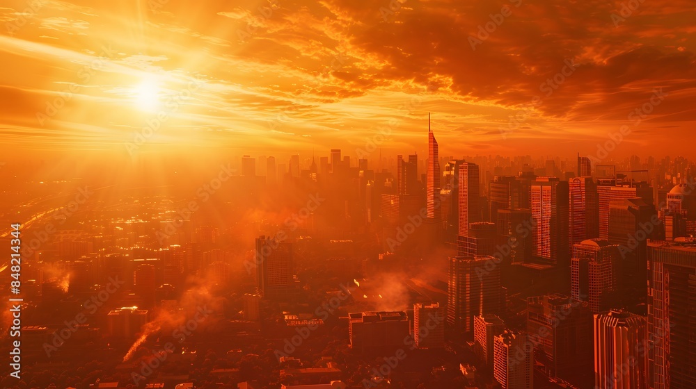 Heatwaves in urban areas, highlighting the increasing temperatures caused by global warming Heatwaves in urban areas, highlighting the increasing temperatures caused by global warming
