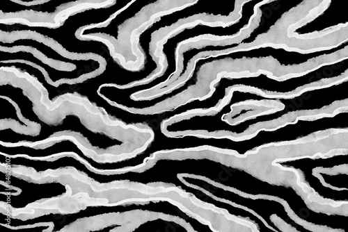 Abstract line zebra animal drawing bold black white pattern surface ornament repeated animalistic skin ink watercolor