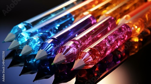 A variety of colored pencils arranged on a black surface.