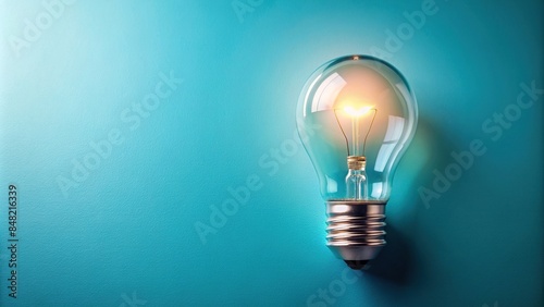 Light bulb glowing brightly on a pastel blue backdrop, innovation, creativity, idea, inspiration, electricity, energy