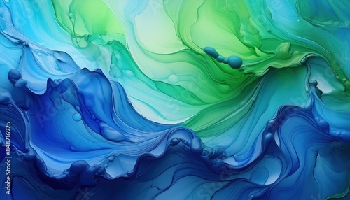 Abstract Ocean Waves in Blue and Green
