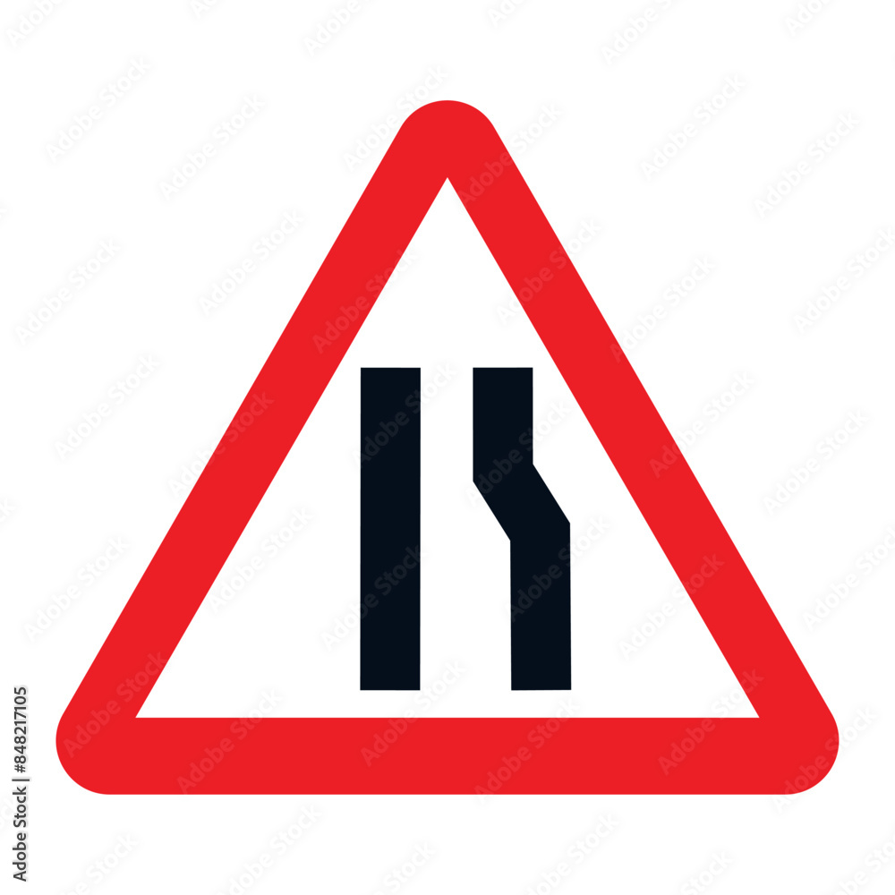 DANGER TRAFFIC SIGNS OF SPAIN, P-17a - Road narrowing on the right DANGER TRAFFIC SIGNS OF SPAIN, P-17a - Road narrowing on the right