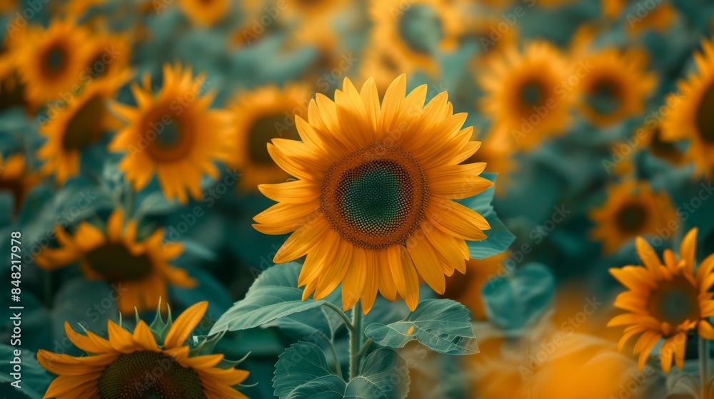 Fototapeta premium A vibrant sunflower field in full bloom.