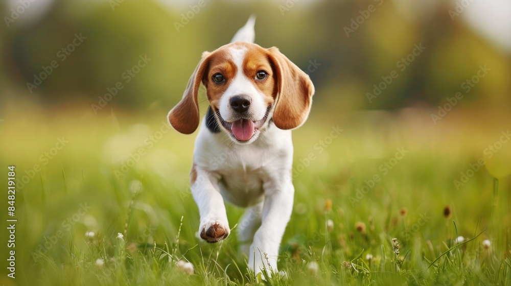 Adorable young beagle dog playing in the meadow Adorable young beagle dog playing in the meadow