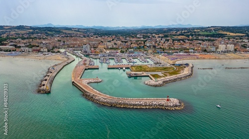 Aerial view of the sea and the velvet beach of Senigallia in the province of Ancona Marche