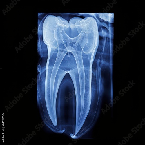 X-ray of human teeth revealing their internal anatomy for dental health assessment