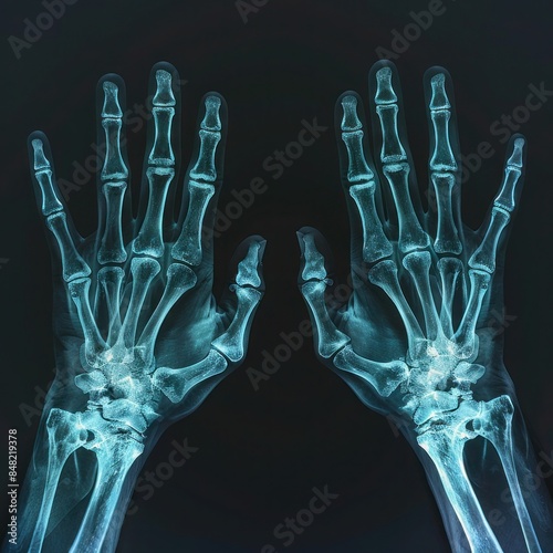 X-ray image of a human hand showing the bones of the wrist and fingers