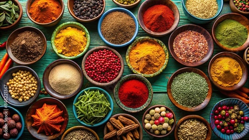 A collection of various spices in a colorful bowl , spices, seasonings, culinary, cooking, food, gourmet, ingredients