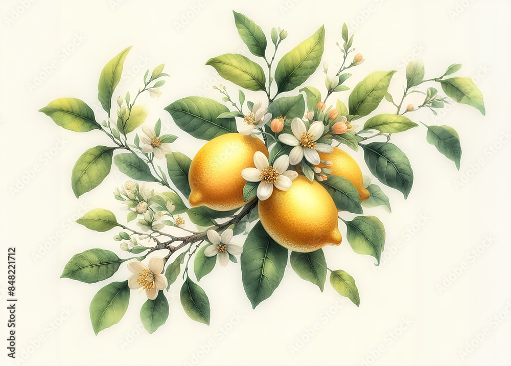 A painting of a branch from a lemon tree A painting of a branch from a lemon tree
