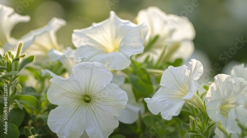 Vibrant headshot of pristine petunias adorning a garden oasis.