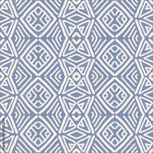 Hand drawn Batik pattern seamless. Geometric doodle abstract illustration, Ethnic wallpaper. Tribal vector texture. Aztec style. Folk embroidery. Indian, Scandinavian, African rug, tile background.