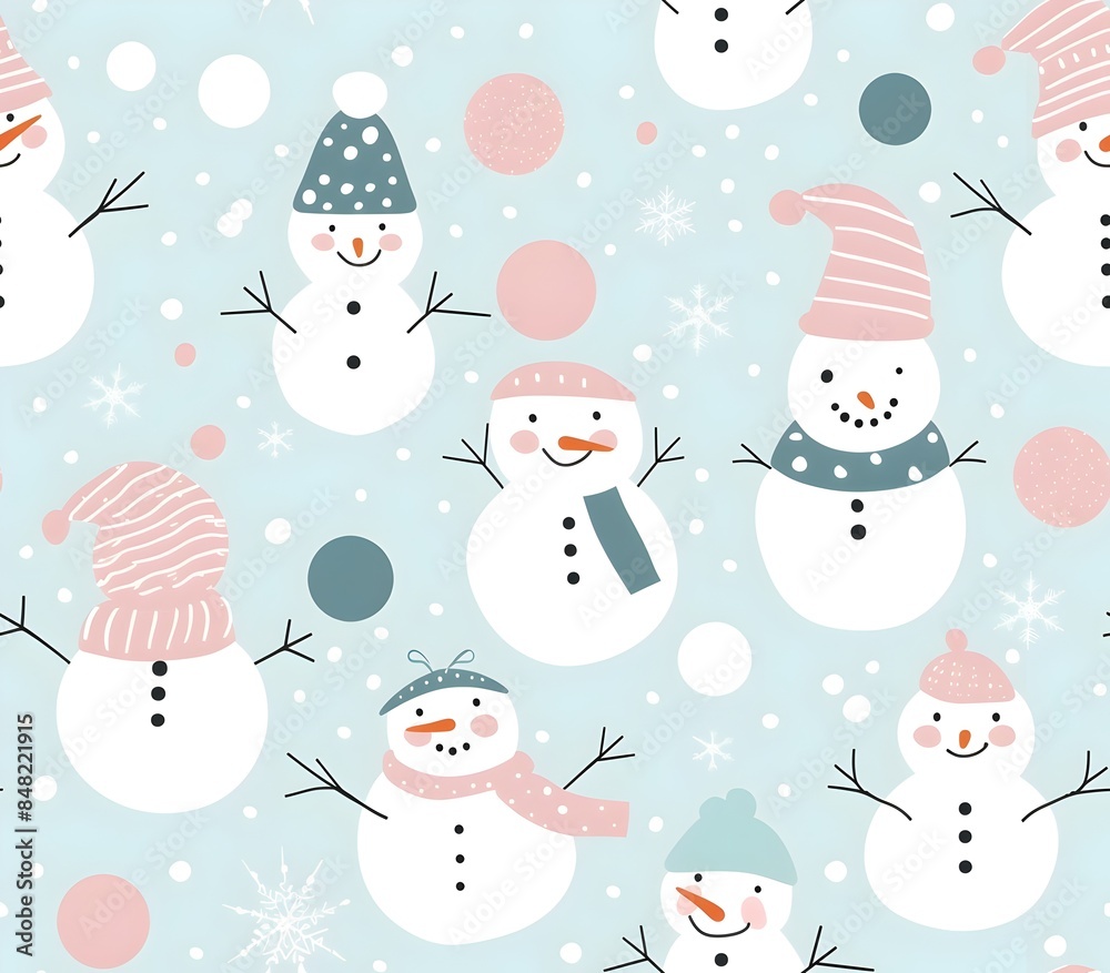 Charming Minimalist Snowman Pattern in Pastel Hues for Festive Scandi Style Holiday Decor Charming Minimalist Snowman Pattern in Pastel Hues for Festive Scandi Style Holiday Decor