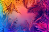 Vibrant holographic tropical leaves in surreal concept art.