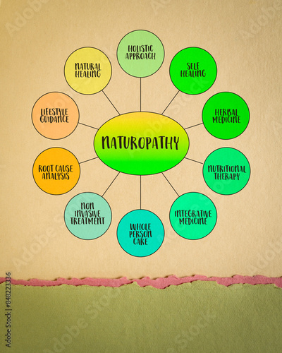 naturopathy, health, holistic healthcare, lifestyle  and integrative medicine concept,  vector mind map infographics photo