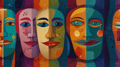 Background Illustration abstract faces in vibrant color theme
